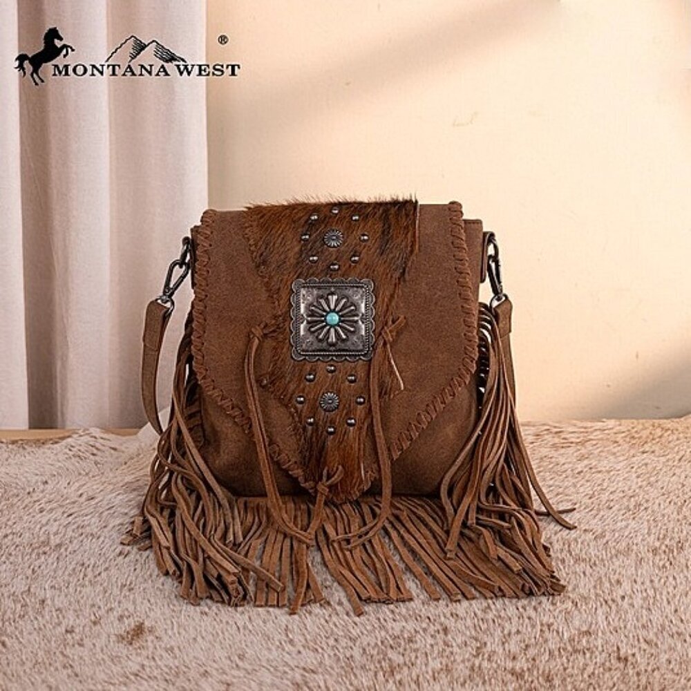 Montana West Fringe Hair-On Cowhide Crossbody - Brown - Picture 10 of 12